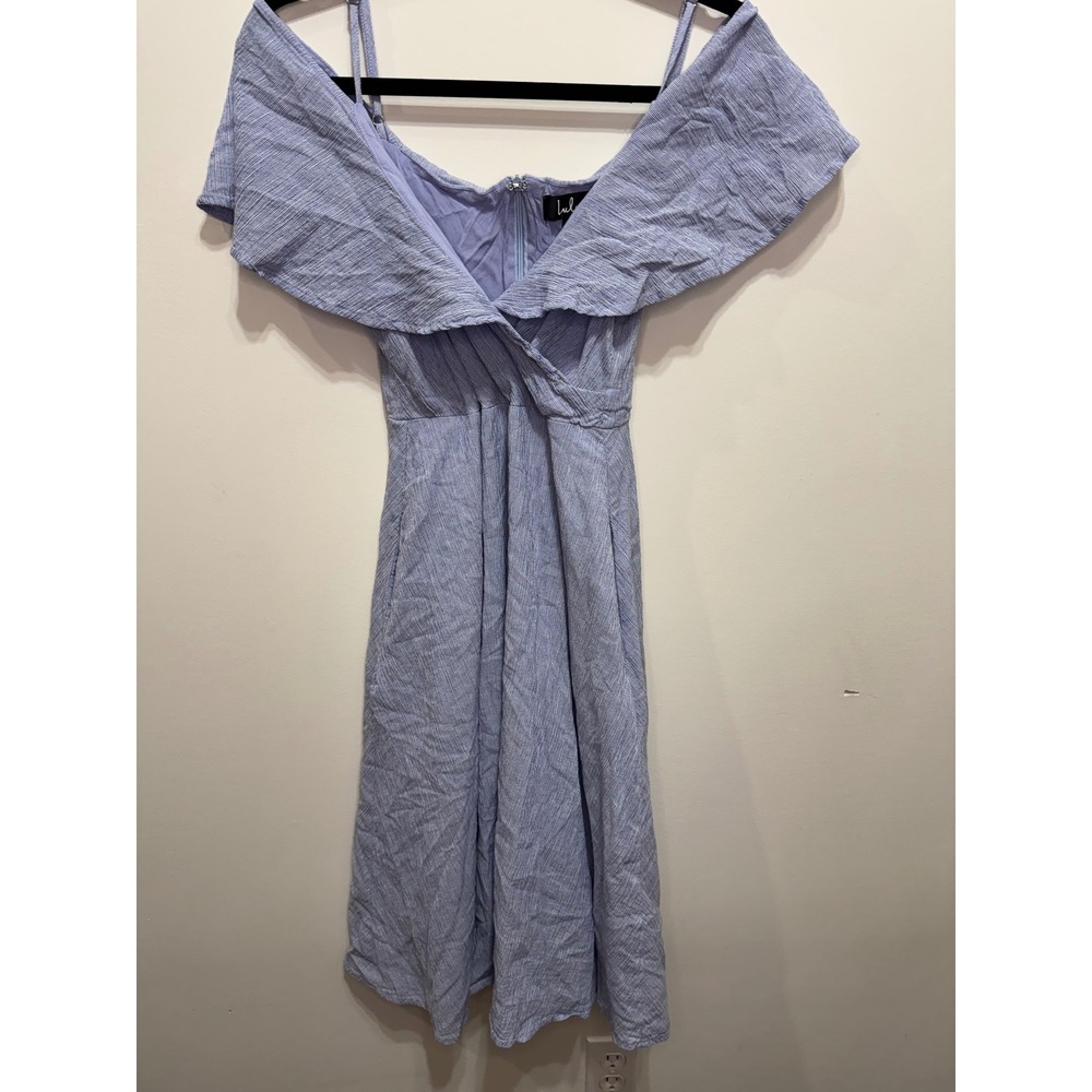 Lulus Womens Blue White Textured Off Shoulder Strappy Midi Dress Small
